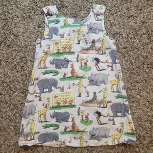 Vtg Curious George Toddler One Piece Dress 90s Monkey Character Homemade 2T-4T